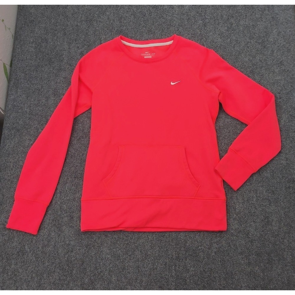 Nike Therma Fit Sweatshirt Mens Medium Hot Pink Running Thumbholes Crew Neck